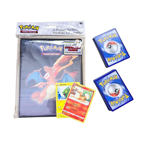 100 stk. Pokemon kort + 4-Pocket Pokemon Collector Mappe (Scorching Summit)
