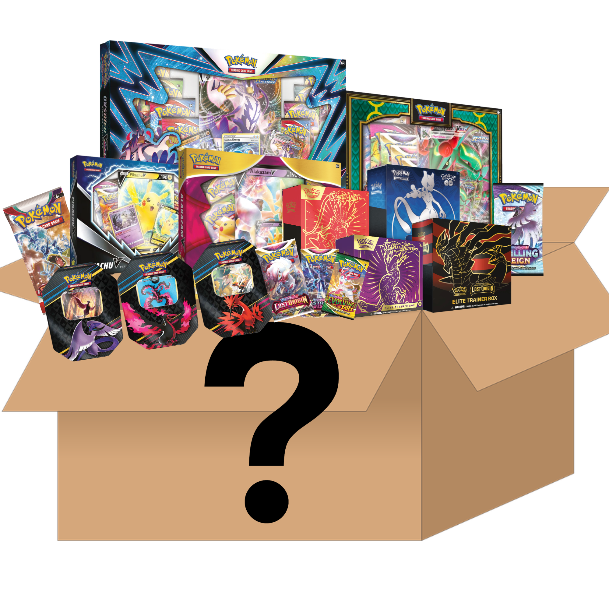 HUGE Pokemon Mystery Box! Assorted Booster Packs, Tins, Boxes & Singles ( Sword & Shield, Sun & Moon) Pokemon Booster Packs HUGE Pokemon Mystery Box! Assorted Booster Packs, Tins, Boxes & Singles ( Sword & Shield, Sun & Moon) Pokemon Booster Packs